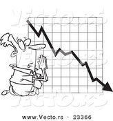Cartoon Vector of Cartoon Businessman Praying by a Failing Chart - Coloring Page Outline by Toonaday