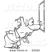 Cartoon Vector of Cartoon Businessman Reading a Tiny Memo - Coloring Page Outline by Toonaday