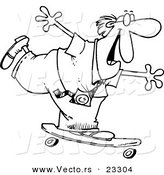 Cartoon Vector of Cartoon Businessman Skateboarding - Coloring Page Outline by Toonaday