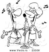 Cartoon Vector of Cartoon Couple Singing - Coloring Page Outline by Toonaday