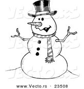 Cartoon Vector of Cartoon Friendly Snowman - Coloring Page Outline by Toonaday
