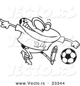 Cartoon Vector of Cartoon Frog Playing Soccer - Coloring Page Outline by Toonaday