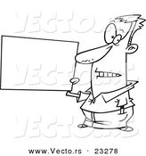 Cartoon Vector of Cartoon Guy Holding a Blank Sign - Coloring Page Outline by Toonaday