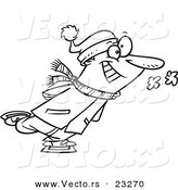 Cartoon Vector of Cartoon Guy Ice Skating - Coloring Page Outline by Toonaday