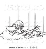 Cartoon Vector of Cartoon Guy Skydiving - Coloring Page Outline by Toonaday