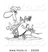 Cartoon Vector of Cartoon Man Falling While Ice Skating - Coloring Page Outline by Toonaday