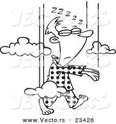 Cartoon Vector of Cartoon Man Falling While Sleep Walking - Coloring Page Outline by Toonaday