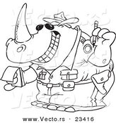 Cartoon Vector of Cartoon Police Rhino Issuing a Ticket - Coloring Page Outline by Toonaday