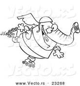 Cartoon Vector of Cartoon Roller Blading Elephant - Coloring Page Outline by Toonaday