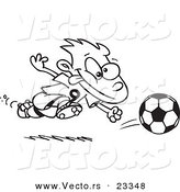 Cartoon Vector of Cartoon Running Soccer Boy - Coloring Page Outline by Toonaday