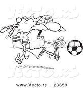 Cartoon Vector of Cartoon Santa Playing Soccer - Coloring Page Outline by Toonaday