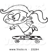 Cartoon Vector of Cartoon Skateboarding Girl - Coloring Page Outline by Toonaday