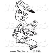 Cartoon Vector of Cartoon Skater Boy - Coloring Page Outline by Toonaday