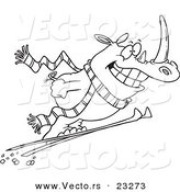 Cartoon Vector of Cartoon Skiing Rhino - Coloring Page Outline by Toonaday