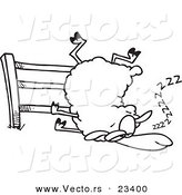 Cartoon Vector of Cartoon Sleepy Sheep by a Fence - Coloring Page Outline by Toonaday