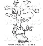 Cartoon Vector of Cartoon Smoker - Coloring Page Outline by Toonaday