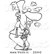 Cartoon Vector of Cartoon Sneaky Businessman Smoking - Coloring Page Outline by Toonaday