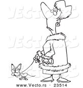 Cartoon Vector of Cartoon Snotty Woman Walking Her Tiny Dog - Coloring Page Outline by Toonaday