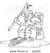 Cartoon Vector of Cartoon Snow Sport Guy - Coloring Page Outline by Toonaday