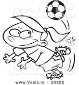 Cartoon Vector of Cartoon Soccer Girl Doing a Kick Trick - Coloring Page Outline by Toonaday