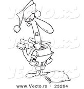 Cartoon Vector of Cartoon Thin Man Dressing As Santa - Coloring Page Outline by Toonaday