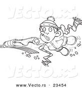Cartoon Vector of Cartoon Winter Boy Falling off His Sled - Coloring Page Outline by Toonaday