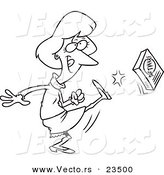 Cartoon Vector of Cartoon Woman Kicking Software - Coloring Page Outline by Toonaday
