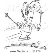 Cartoon Vector of Cartoon Woman Losing Her Skis - Coloring Page Outline by Toonaday