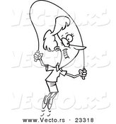 Cartoon Vector of Cartoon Woman Skipping Rope - Coloring Page Outline by Toonaday