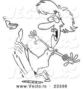 Cartoon Vector of Cartoon Woman Slipping in a Puddle - Coloring Page Outline by Toonaday