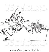 Cartoon Vector of Cartoon Woman Tackling a Sink with a Plunger - Coloring Page Outline by Toonaday
