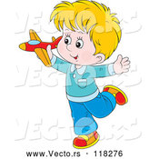 Cartoon Vector of Caucasian Boy Playing with a Toy Plane by Alex Bannykh