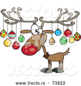 Cartoon Vector of Christmas Reindeer Decorated with Ornaments on Antlers by Toonaday