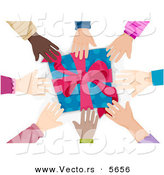Cartoon Vector of Diverse Group of Hands Reaching for a Present by BNP Design Studio