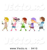 Cartoon Vector of Diverse Kids Carrying Garden Plants While Walking in a Line by BNP Design Studio