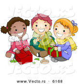 Cartoon Vector of Diverse Kids Opening Gifts on Christmas by BNP Design Studio
