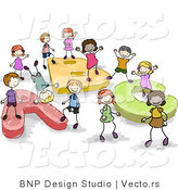 Cartoon Vector of Doodled Children Playing on ABC Text by BNP Design Studio