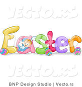 Cartoon Vector of Easter Font with Eggs and Baby by BNP Design Studio