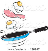 Cartoon Vector of Eggs and Ham Flipping over a Frying Pan by Johnny Sajem