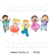 Cartoon Vector of Energetic Diverse Children Happily Jumping up and down by BNP Design Studio