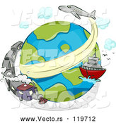 Cartoon Vector of Globe with a Train Ship and Airplane by BNP Design Studio