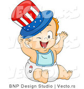 Cartoon Vector of Happy American Baby Wearing Red White and Blue Top Hat by BNP Design Studio