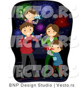 Cartoon Vector of Happy American Family Celebrating New Years or 4th of July by BNP Design Studio