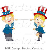 Cartoon Vector of Happy American Kids Holding a Blank Sign by BNP Design Studio