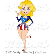 Cartoon Vector of Happy American Pinup Woman Holding Glass of Wine by BNP Design Studio