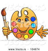 Cartoon Vector of Happy Art Palette Mascot with Paints and a Brush by Vector Tradition SM