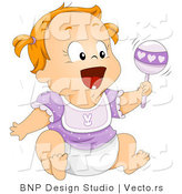 Cartoon Vector of Happy Baby Girl Laughing and Shaking a Rattle Toy by BNP Design Studio
