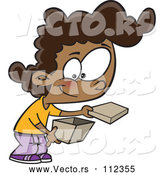 Cartoon Vector of Happy Black Girl Opening a Box by Toonaday