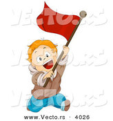 Cartoon Vector of Happy Boy Running with Red Flag by BNP Design Studio