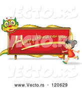 Cartoon Vector of Happy Chinese New Year Dragon Sign and Girl by